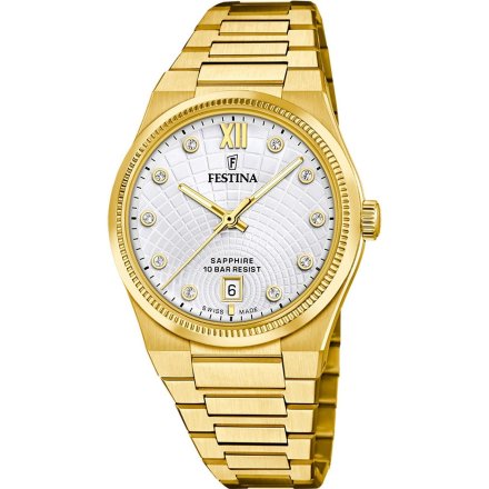 Festina Swiss Made 20058/1 zegarek damski złoty na bransolecie z kryształkami