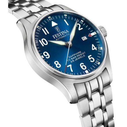 Festina Swiss Made 20151/C Zegarek Męski Automatyczny srebrny na bransolecie z granatową tarczą