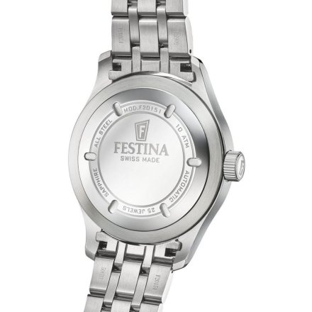 Festina Swiss Made 20151/C Zegarek Męski Automatyczny srebrny na bransolecie z granatową tarczą