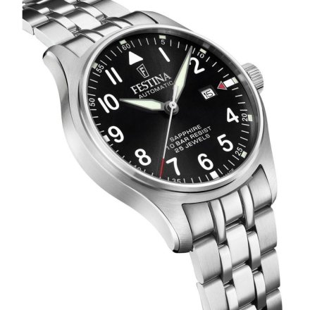 Festina Swiss Made 20151/D Zegarek Męski Automatyczny srebrny na bransolecie z czarną tarczą