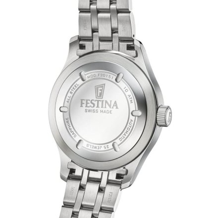 Festina Swiss Made 20151/D Zegarek Męski Automatyczny srebrny na bransolecie z czarną tarczą
