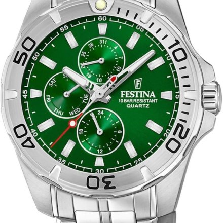 Festina Multifunction 20445/7 Zegarek Męski srebrny z zieloną tarczą