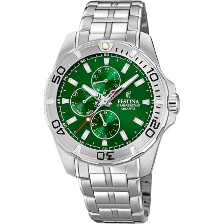 Festina Multifunction 20445/7 Zegarek Męski srebrny z zieloną tarczą
