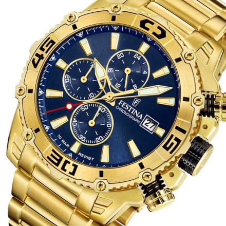 Festina Prestige 20492/2 Zegarek Męski złoty z granatową tarczą i  funkcją chronografu