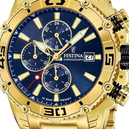 Festina Prestige 20492/2 Zegarek Męski złoty z granatową tarczą i  funkcją chronografu