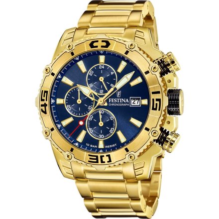 Festina Prestige 20492/2 Zegarek Męski złoty z granatową tarczą i  funkcją chronografu
