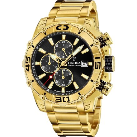 Festina Prestige 20492/4 Zegarek Męski złoty z czarną tarczą i  funkcją chronografu
