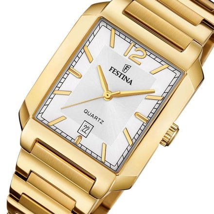 Festina Classic Bracelet 20678/2 Zegarek Męski złoty z prostokątną kopertą na bransolecie