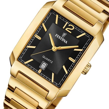 Festina Classic Bracelet 20678/4 Zegarek Męski złoty z prostokątną kopertą i czarną tarczą