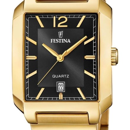 Festina Classic Bracelet 20678/4 Zegarek Męski złoty z prostokątną kopertą i czarną tarczą