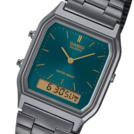 Casio Vintage zegarek w stylu retro z wyświetlaczem i zieloną tarczą AQ-230EGG-3AEF