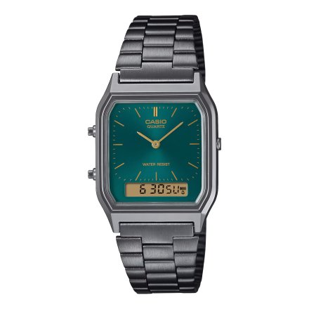 Casio Vintage zegarek w stylu retro z wyświetlaczem i zieloną tarczą AQ-230EGG-3AEF