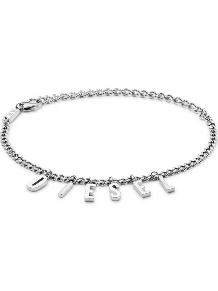 Diesel FONT bransoletka męska łańcuch literki srebrna DX1493040