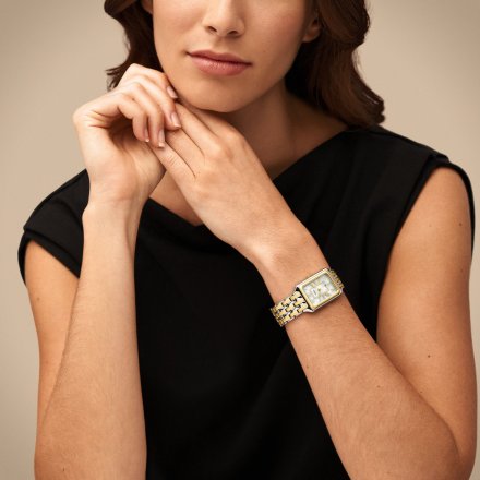 Fossil Raquel zegarek damski srebrno-złoty prostokąt z perłową tarczą ES5305