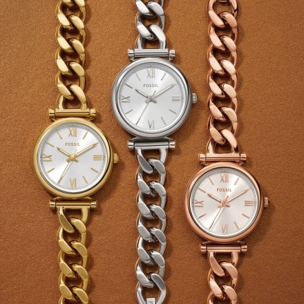 Fossil Carlie zegarek damski srebrny z bransoletką łańcuch ES5331