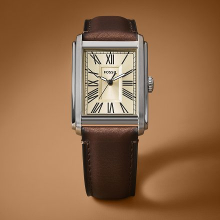 Fossil Carraway zegarek męski prostokąt srebrny na pasku FS6012