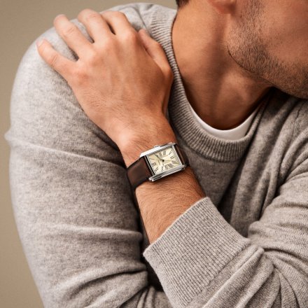 Fossil Carraway zegarek męski prostokąt srebrny na pasku FS6012