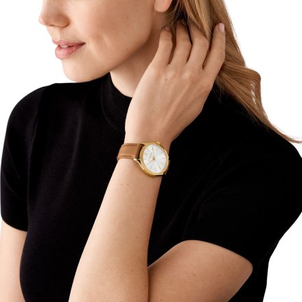 Michael Kors Slim Runway złoty zegarek damski na brązowym pasku MK7465