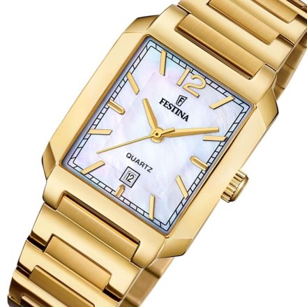 Festina Classic Bracelet 20680/2 Zegarek Damski Złoty z prostokątną kopertą i perłową tarczą