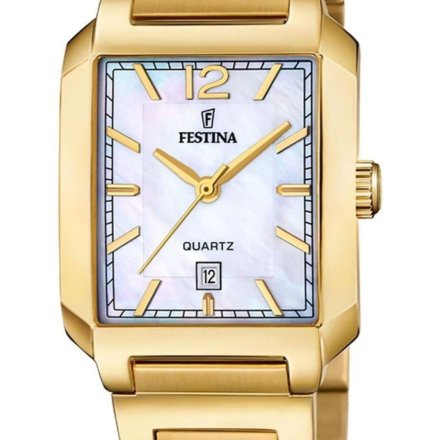 Festina Classic Bracelet 20680/2 Zegarek Damski Złoty z prostokątną kopertą i perłową tarczą