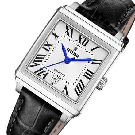 Festina Classic Bracelet 20682/3 Zegarek Damski srebrny  z kwadratową kopertą na czarnym pasku
