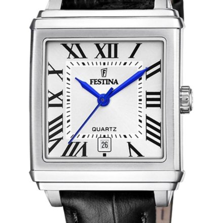 Festina Classic Bracelet 20682/3 Zegarek Damski srebrny  z kwadratową kopertą na czarnym pasku