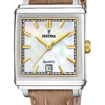 Festina Classic Bracelet 20682/4 Zegarek Damski z kwadratową kopertą na brązowym pasku