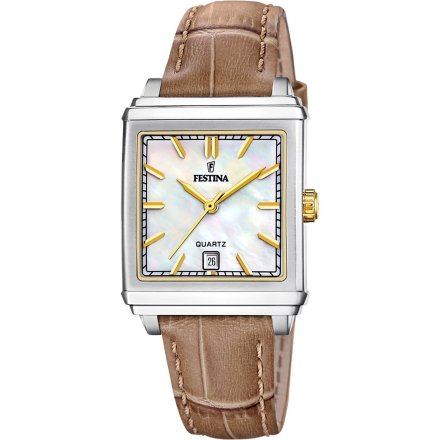 Festina Classic Bracelet 20682/4 Zegarek Damski z kwadratową kopertą na brązowym pasku