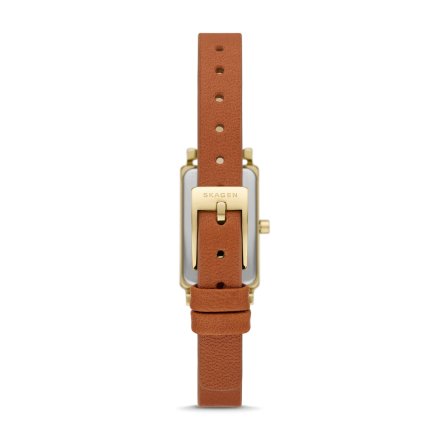 Skagen HAGEN MICRO zegarek damski złoty prostokąt na brązowym pasku SKW3149