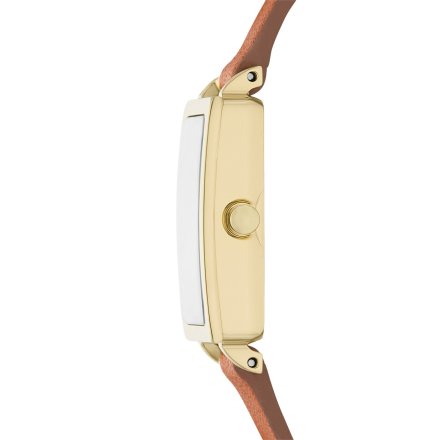Skagen HAGEN MICRO zegarek damski złoty prostokąt na brązowym pasku SKW3149