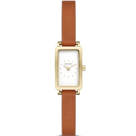 Skagen HAGEN MICRO zegarek damski złoty prostokąt na brązowym pasku SKW3149