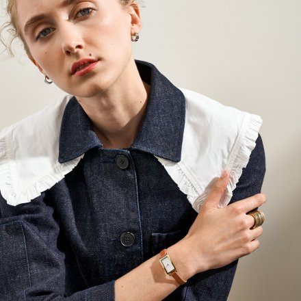 Skagen HAGEN MICRO zegarek damski złoty prostokąt na brązowym pasku SKW3149