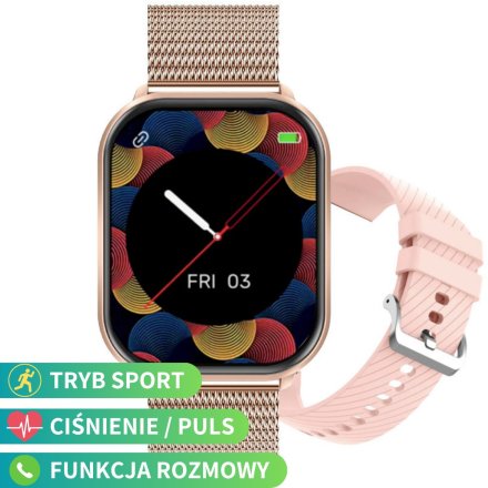 Rubicon RNCF34 różowy smartwatch z funkcją rozmowy prostokąt SMARUB303