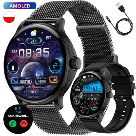 Rubicon RNCF35 Amoled smartwatch z funkcją rozmowy czarny bransoleta SMARUB307