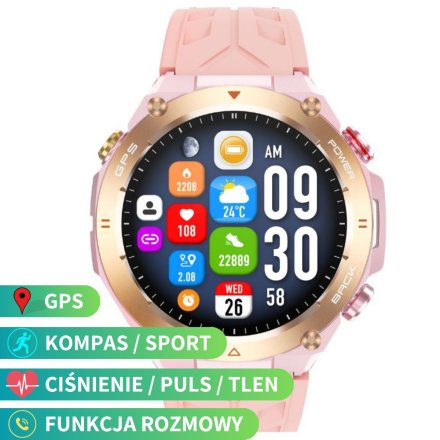 Rubicon RNCF37 sportowy smartwatch GPS różowy SMARUB332