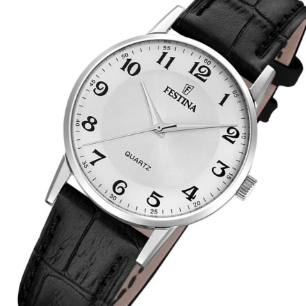 Festina Classic 20691/1 Zegarek Damski srebrny z cyferkami na czarnym pasku