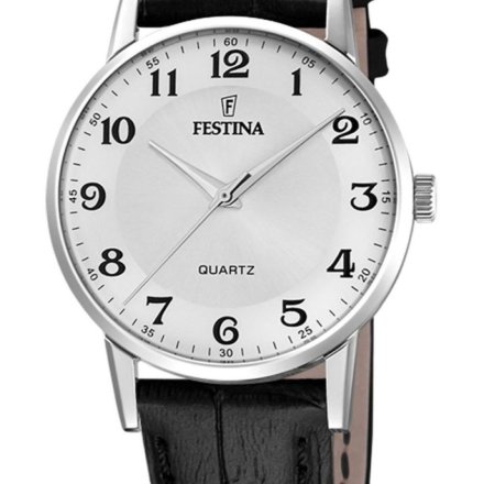 Festina Classic 20691/1 Zegarek Damski srebrny z cyferkami na czarnym pasku