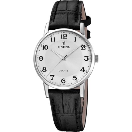 Festina Classic 20691/1 Zegarek Damski srebrny z cyferkami na czarnym pasku
