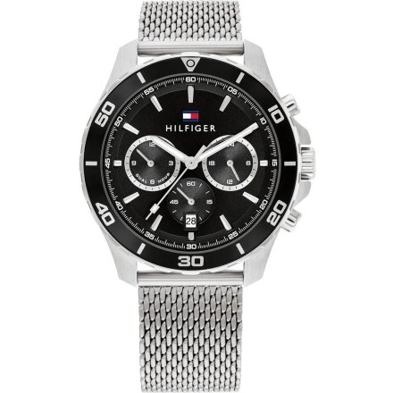 Tommy Hilfiger Jordan zegarek męski srebrny z czarną tarczą 1792092