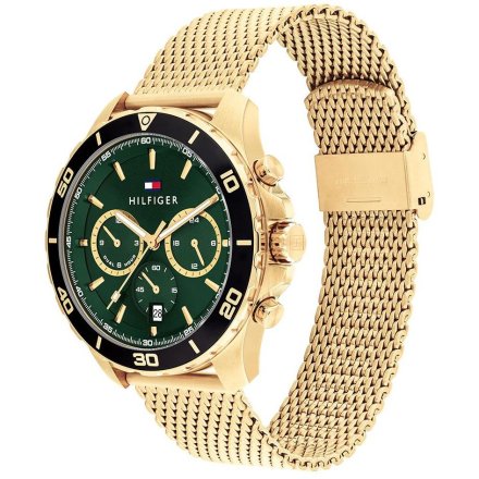 Tommy Hilfiger Jordan zegarek męski złoty z zieloną tarczą 1792093