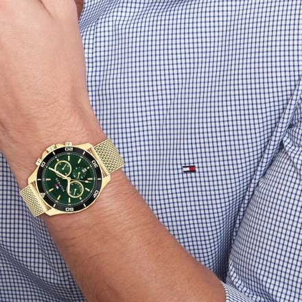 Tommy Hilfiger Jordan zegarek męski złoty z zieloną tarczą 1792093