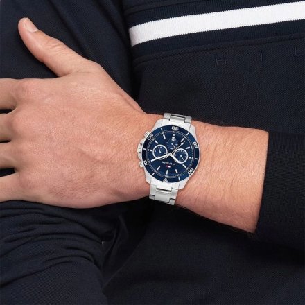 Tommy Hilfiger Jordan zegarek męski srebrny z granatową tarczą 1792094