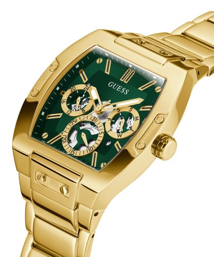 Guess Phoenix zegarek męski złoty z zieloną tarczą na bransolecie GW0456G3