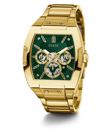 Guess Phoenix zegarek męski złoty z zieloną tarczą na bransolecie GW0456G3