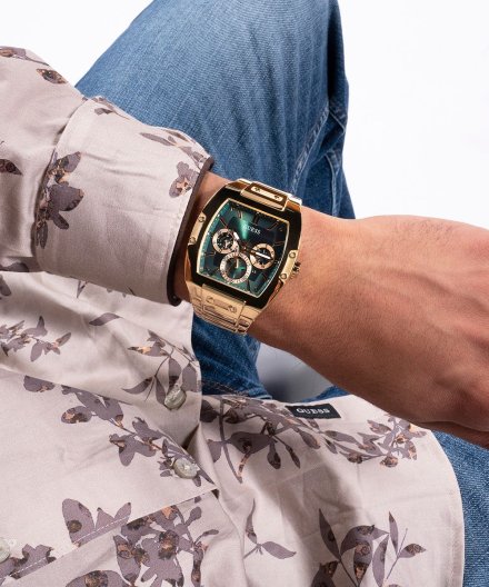 Guess Phoenix zegarek męski złoty z zieloną tarczą na bransolecie GW0456G3