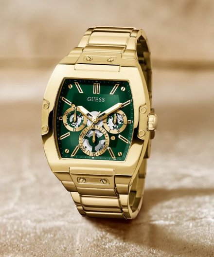 Guess Phoenix zegarek męski złoty z zieloną tarczą na bransolecie GW0456G3