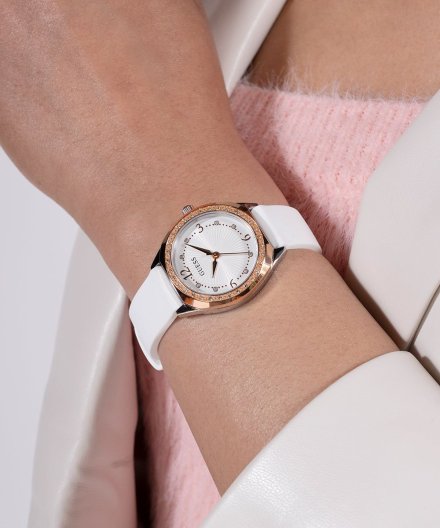 Guess Charlotte zegarek damski biały z kryształkami GW0820L3