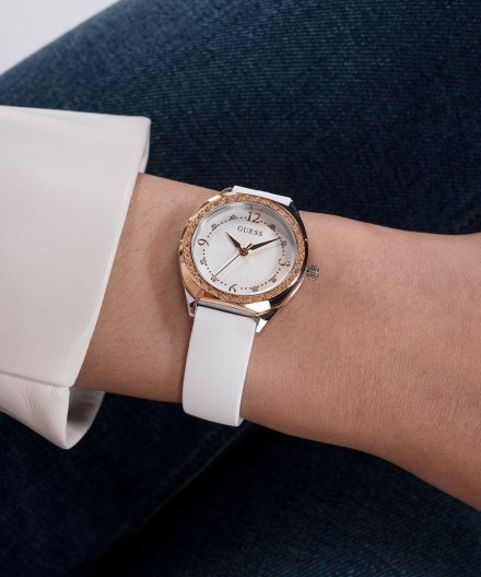 Guess Charlotte zegarek damski biały z kryształkami GW0820L3