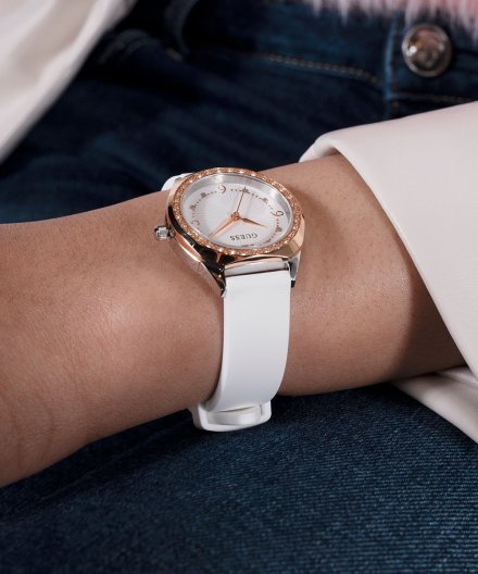 Guess Charlotte zegarek damski biały z kryształkami GW0820L3