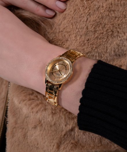 Guess Melody zegarek damski złoty delikatny z bransoletą i paskiem ZESTAW GW0808L2